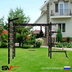 Уличная шведская стенка Sv Sport рукоход с комплектом турник прямой У5365 (Турник/Брусья/Стойка/Скамья/Деревянные/Кронш бокс/Канат/кольца/лестница/Сетка)