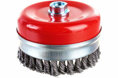 Щетка чашечная усиленная для УШМ (жгутированная стальная проволока 0,5 мм, 125 мм) MIRAX 35144-125