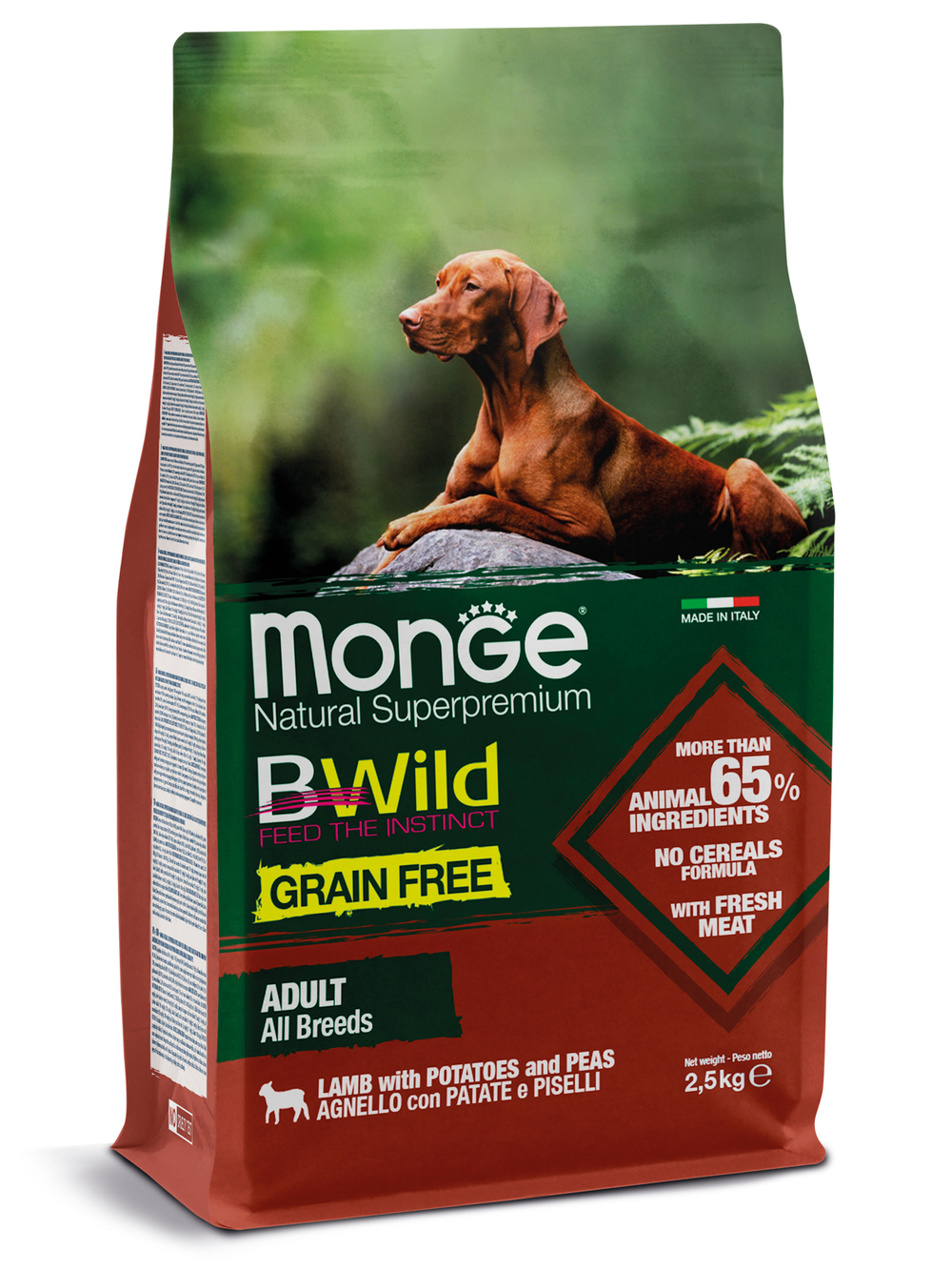 Сухой корм Monge Dog BWild GRAIN FREE для взрослых собак, беззерновой, из мяса ягненка с картофелем 2,5 кг