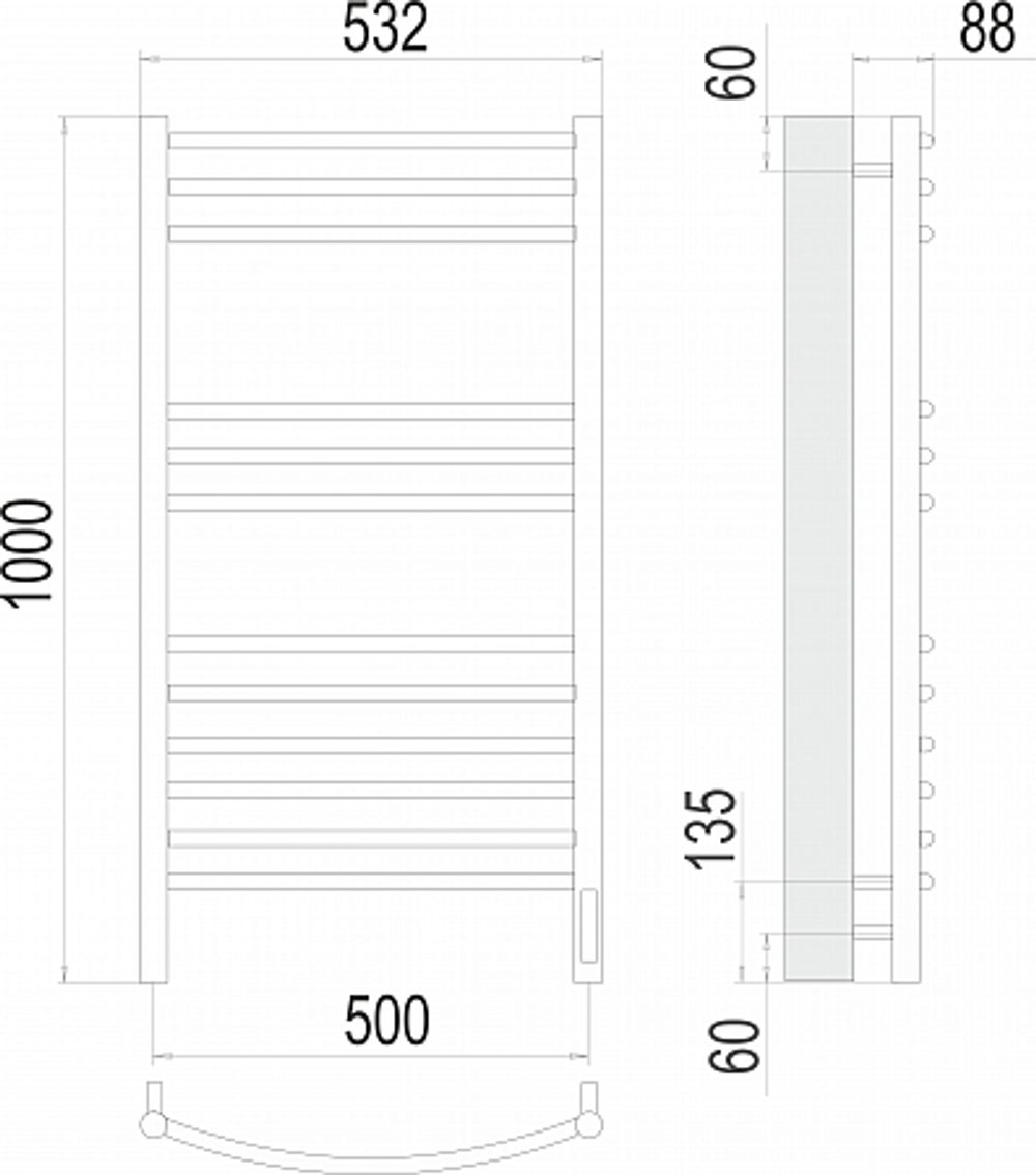 Полотенцесушитель Terminus Классик П12 500х1000 электро (sensor quick touch)