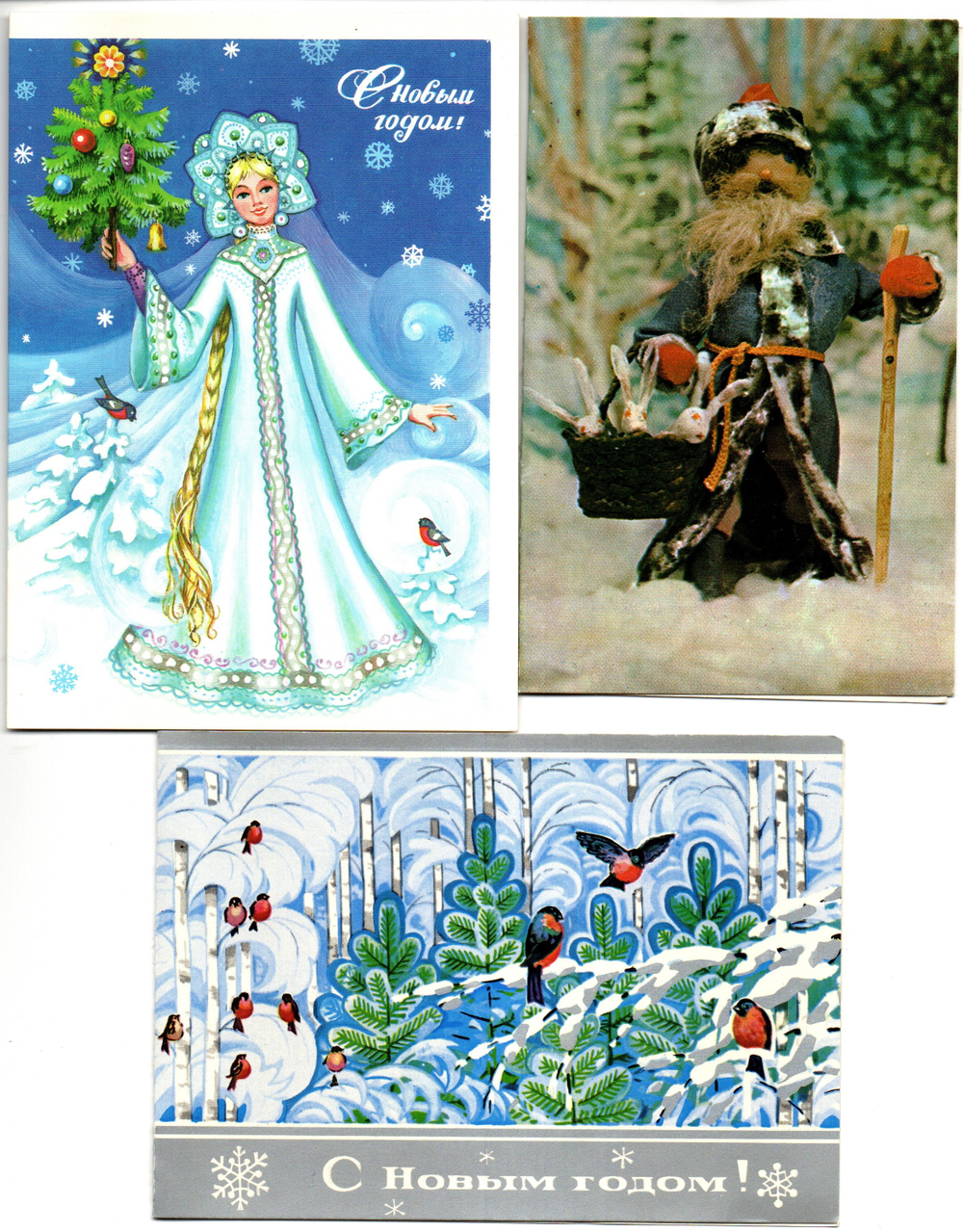 Подборка двойных Новогодних поздравительных открыток — 7 штук— разные художники — чистые, без повторов времен СССР