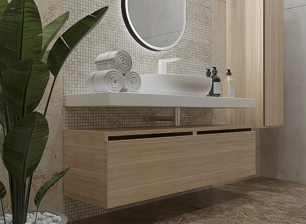 Тумба с раковиной Armadi Art Flat 120 светлый дуб