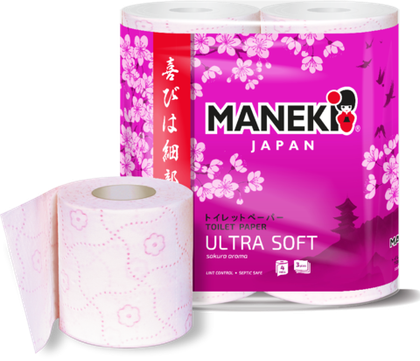 Бумага туалетная Maneki Sakura 3 слоя, 4 рулона, сакура, 23 м