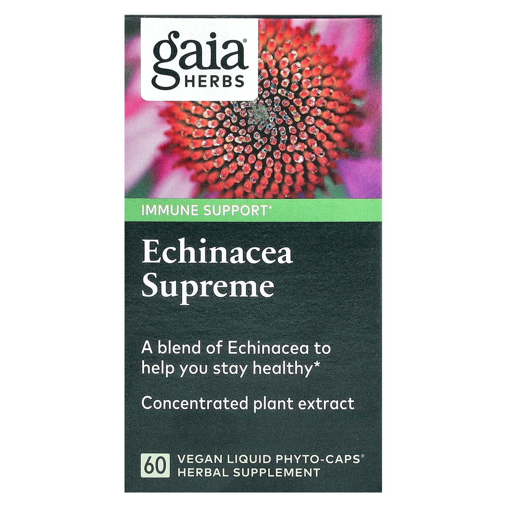 Gaia Herbs, Echinacea Supreme, 60 веганских капсул Phyto-Caps®