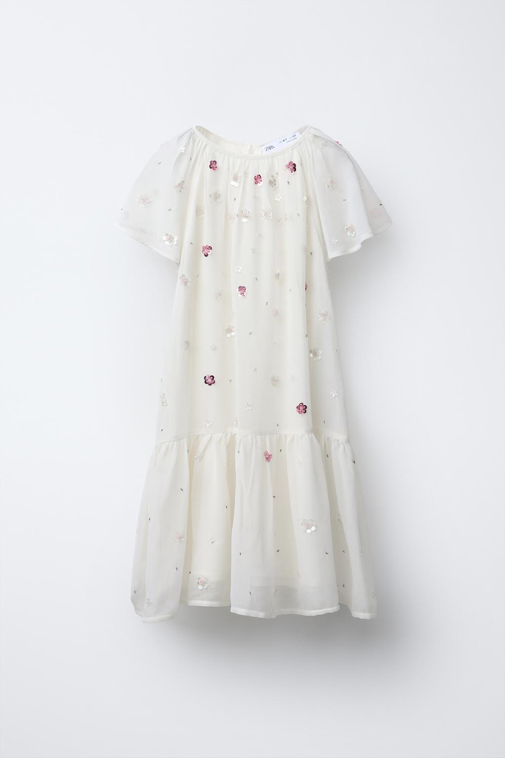 ZARA ПЛАТЬЕ С ЦВЕТАМИ И БИСЕРОМ, ВАНИЛЬНЫЙ