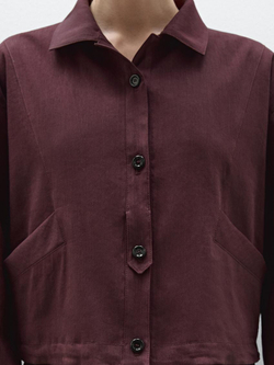 Massimo Dutti Куртка-бомбер из струящейся смесовой льняной ткани, бургундский