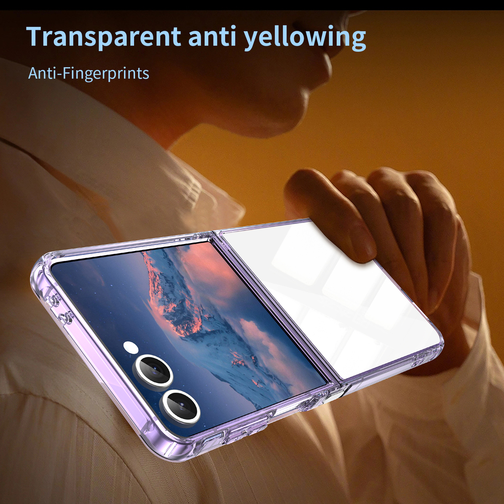 Чехол прозрачный для Samsung Galaxy Z Flip 7, мягкие усиленные боковые рамки фиолетового цвета