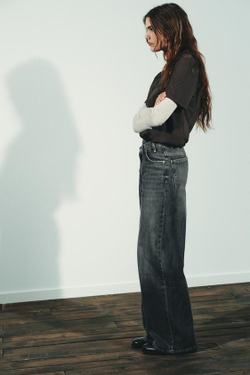 ZARA ДЖИНСЫ TRF WIDE LEG С ПЕРЕКРЕСТНОЙ ТАЛИЕЙ И ВЫСОКОЙ ПОСАДКОЙ, АНТРАЦИТОВО-СЕРЫЙ