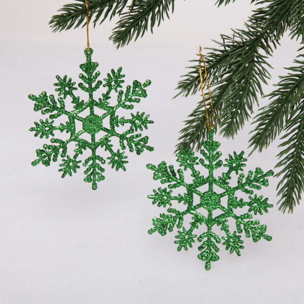 Подвески в блестках «Зимние снежинки» 9,5 см (набор 2шт), салатовый