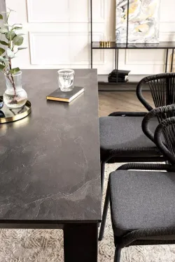 "Венето" обеденная группа на 4 персоны со стульями "Милан", каркас темно-серый, роуп темно-серый