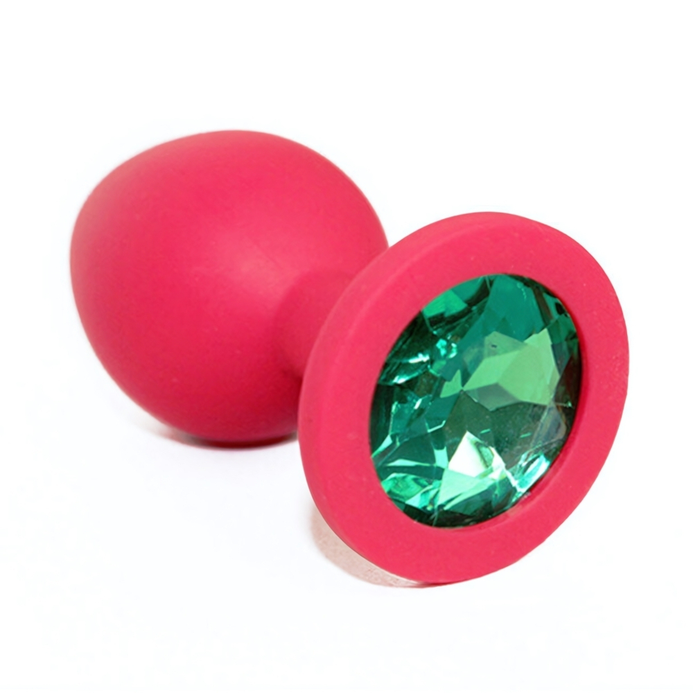 Средняя красная пробка с зеленым кристаллом ONJOY Silicone Collection (Цвет: красный с зеленый)