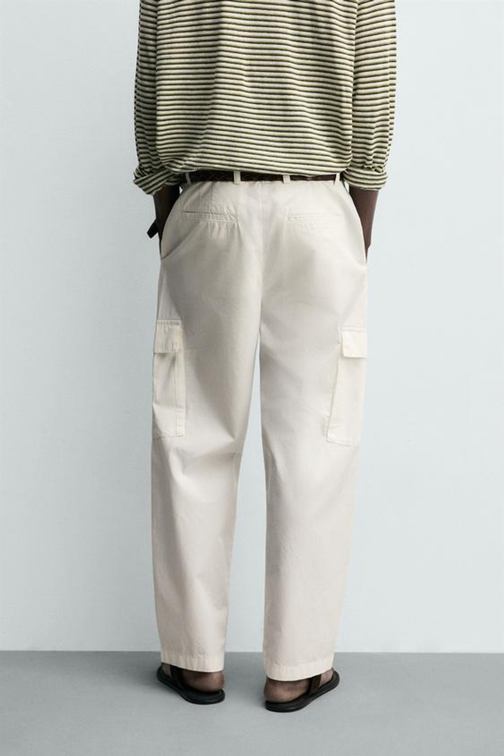 ZARA БРЮКИ КАРГО REGULAR FIT, ЖЕЛТОВАТО-БЕЛЫЙ