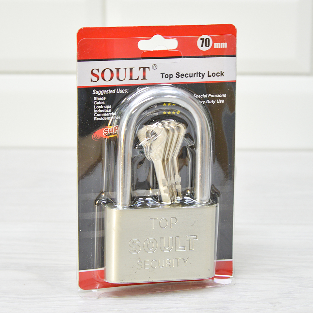 Замок навесной 70мм, длинная дужка, металлический