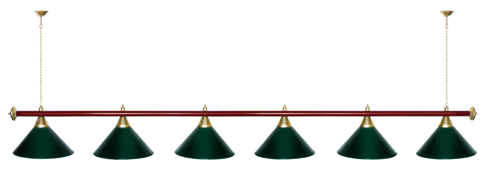 Лампа STARTBILLIARDS 6 пл. (плафоны зеленые,штанга зеленая,фурнитура золото)