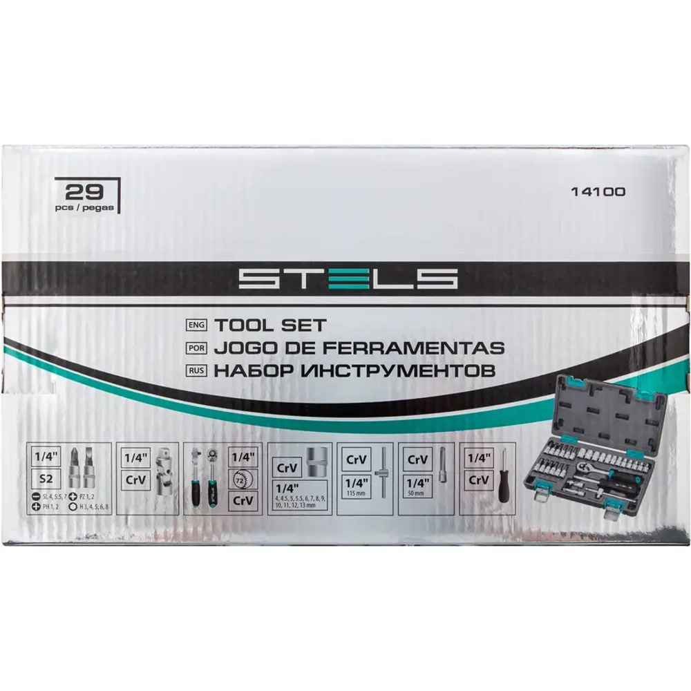 Набор инструментов, 1/4", CrV, 29 предм.// STELS 14100