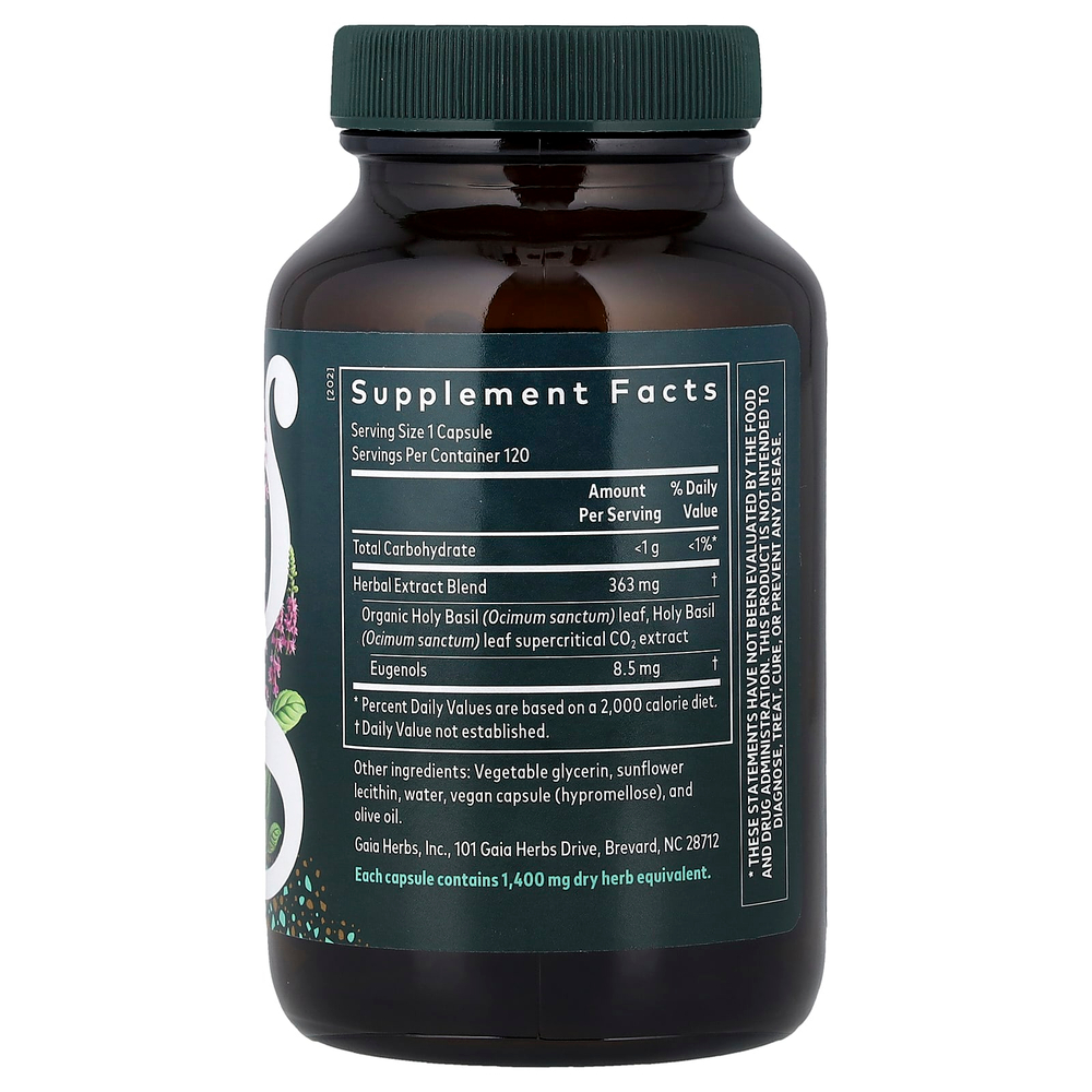 Gaia Herbs, Листья базилика священного, 120 капсул Liquid Phyto-Caps®