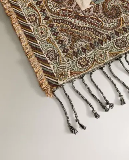 ZARA HOME ПЛЕД С ЖАККАРДОВЫМ УЗОРОМ НА ПРИРОДНУЮ ТЕМАТИКУ, ЗЕЛЕНЫЙ