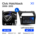 Teyes X1 9" для Honda Civic Hatchback 2006-2012