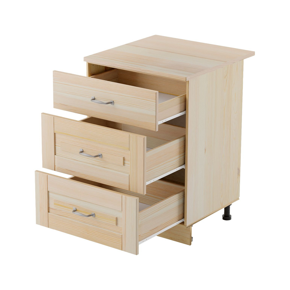 Кухонный модуль напольный, 60х60х85, Стокгольм Натур, с ящиками, со столешницей, из массива дерева, в лаке, Dipriz