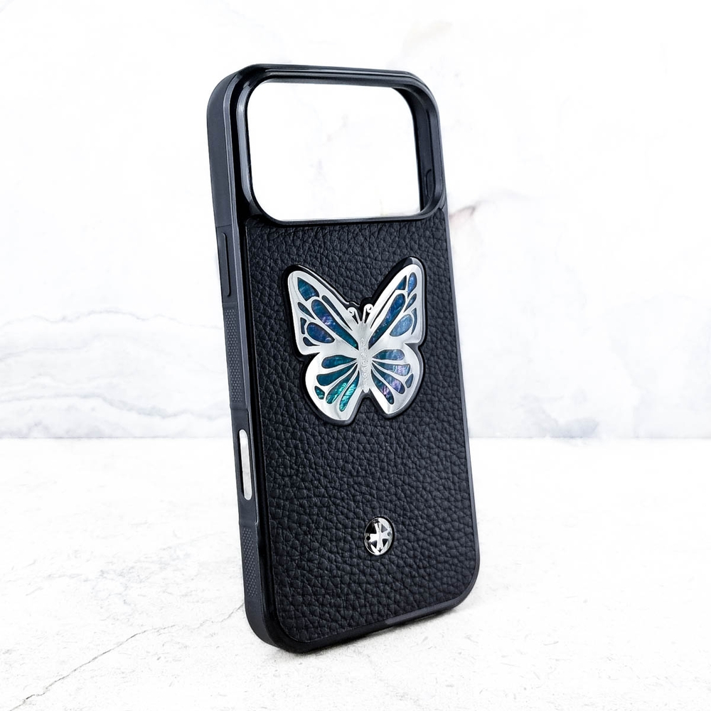 Эксклюзивный чехол для iPhone с бабочкой из перламутра - Euphoria HM Premium - натуральная кожа ювелирный сплав