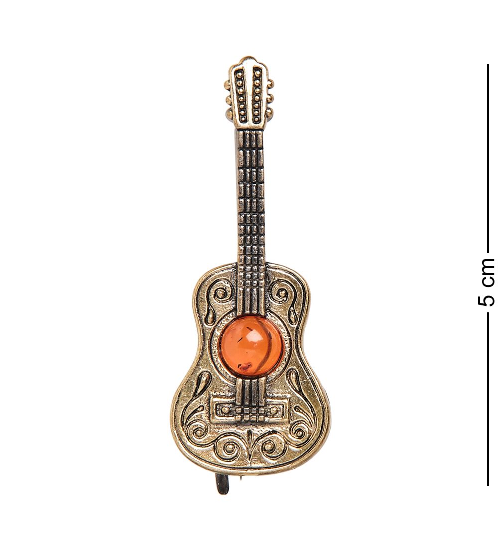 AM-1994 Брошь «Гитара испанская» (латунь, янтарь)