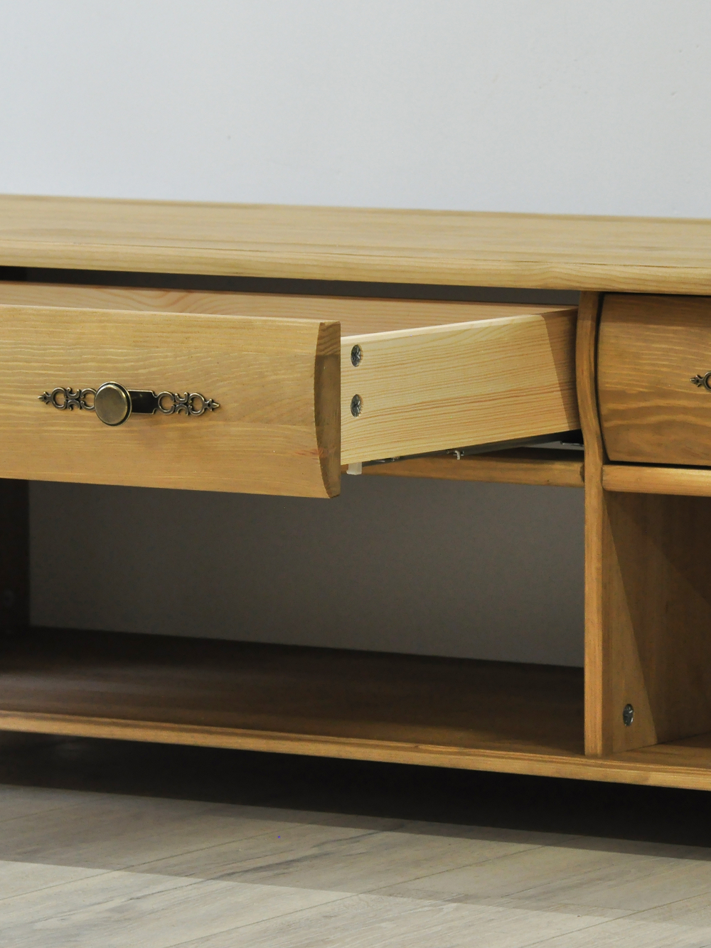 Тумба под телевизор 160х47х40, Susanna, с ящиками и полками, под тв, массив сосны, бейц, Dipriz