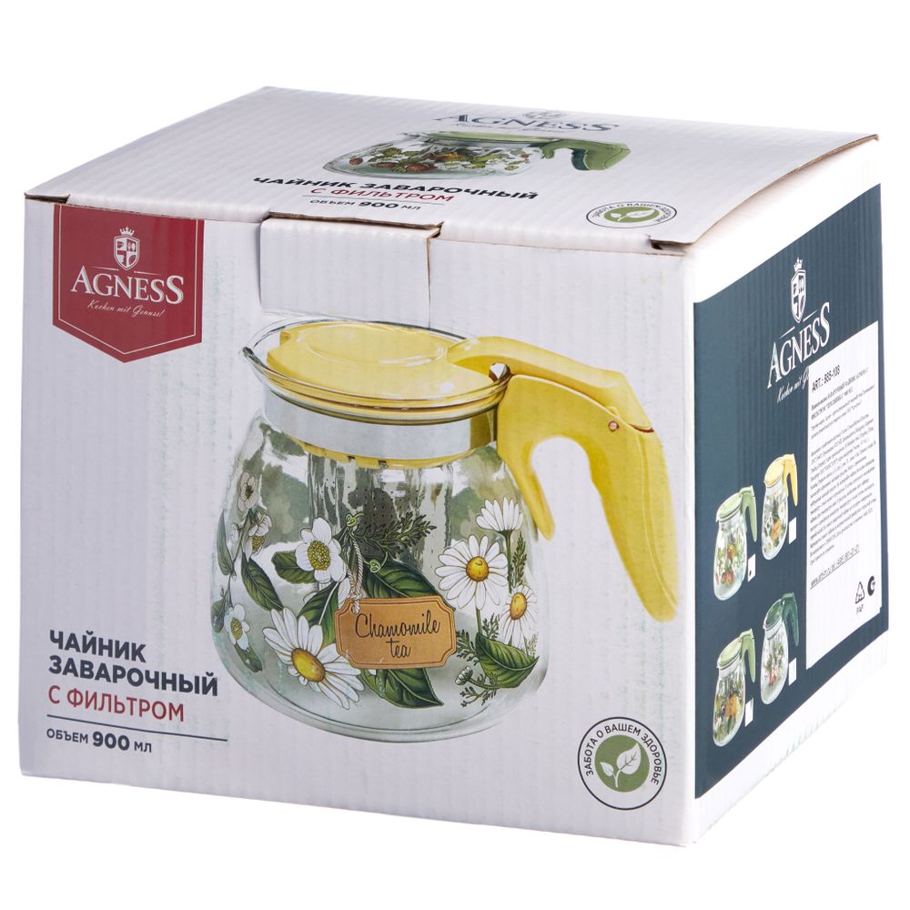 ЗАВАРОЧНЫЙ ЧАЙНИК AGNESS С ФИЛЬТРОМ "ЗЕМЛЯНИКА" 900 МЛ.