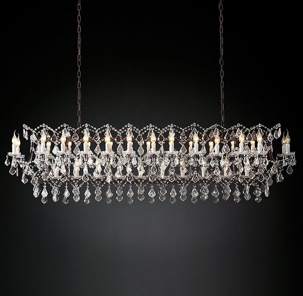 Подвесной дизайнерский светильник  19th C. Rococo Iron &amp; Clear Crystal Rectangular Chandelier 74&quot; by Restoration Hardware