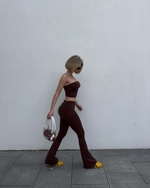 chocolate flared trousers