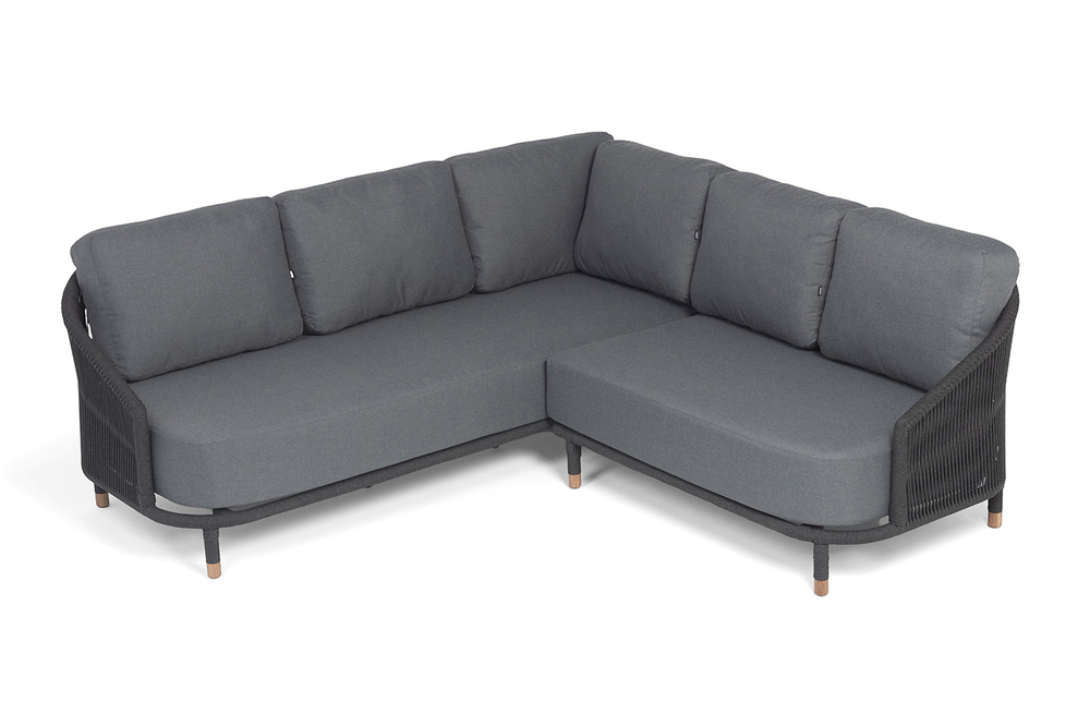 "Верона" диван модульный плетеный из роупа, каркас алюминий темно-серый (RAL7024) муар, роуп темно-серый круглый, ткань темно-серая 027