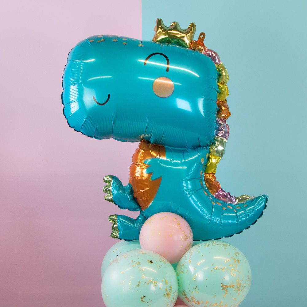 Шар (32''/81 см) Фигура, Динозаврик в короне, Голубой, 1 шт.