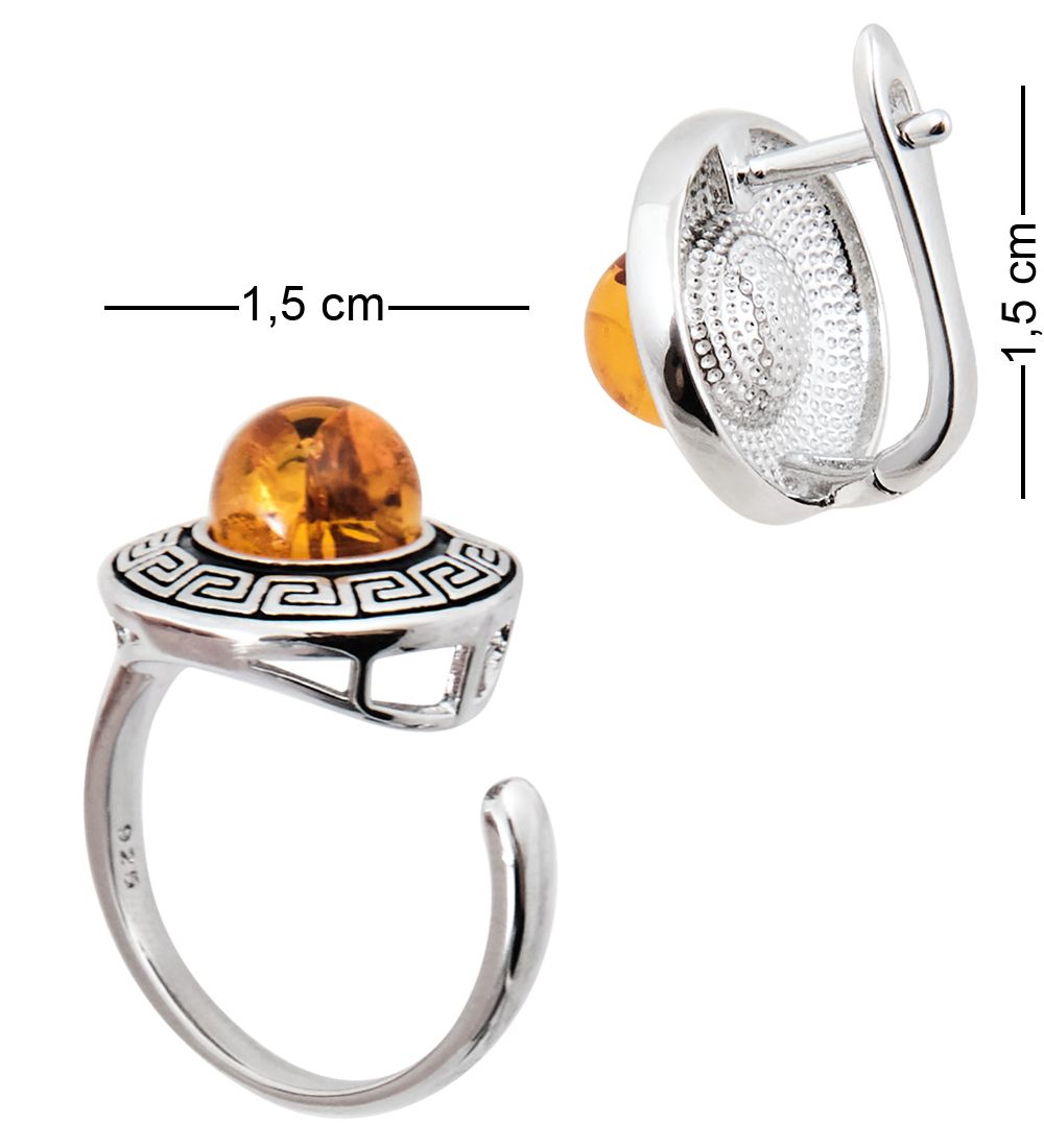 AM-3940/2 Комплект серьги с кольцом (латунь, янтарь)