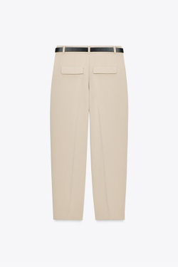 ZARA БРЮКИ С ЗАЩИПАМИ И РЕМНЕМ, СВЕТЛЫЙ ЖЕЛТО-КОРИЧНЕВЫЙ