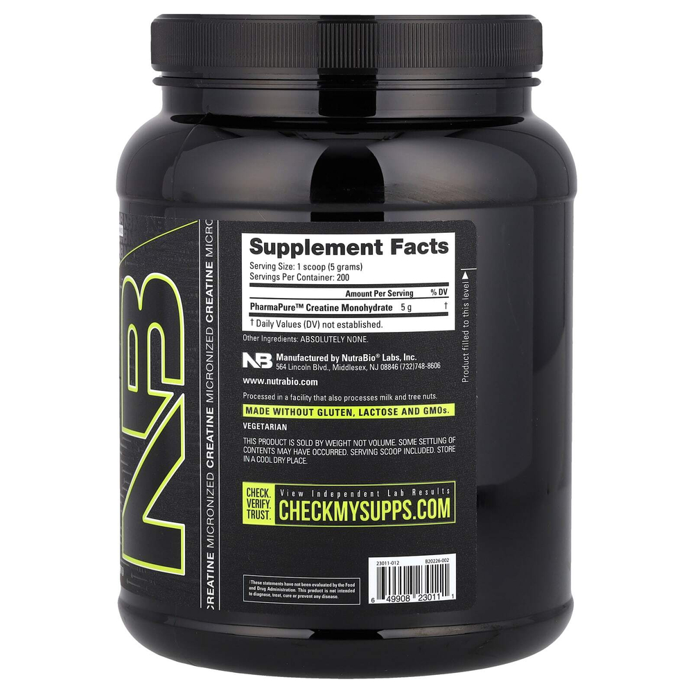 NutraBio, Performance, микронизированный моногидрат креатина, 1000 г (35,3 унции)