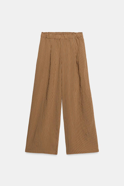 ZARA ШИРОКИЕ БРЮКИ В ПОЛОСКУ, КАРАМЕЛЬНЫЙ