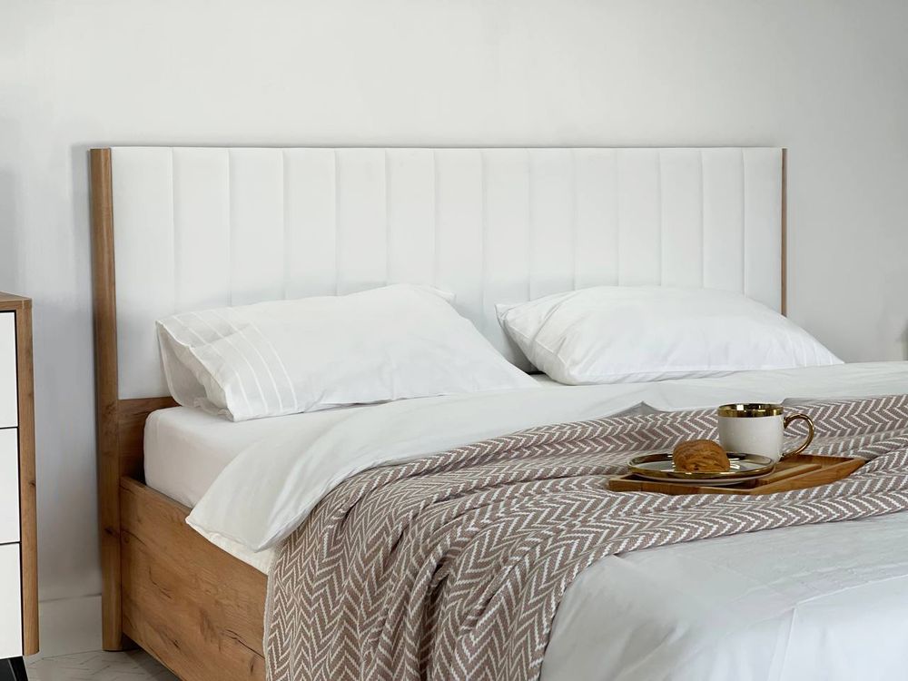 Кровать Адам с подъемным механиз (Дуб крафт золотой/Белоснежный) экокож