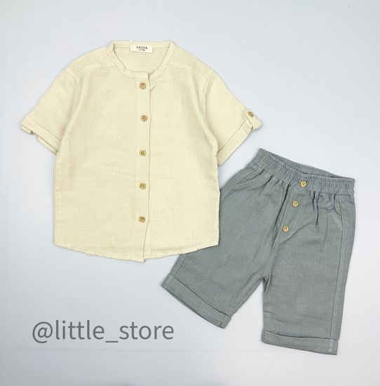 Комплект муслиновый с шортами, Серый/лен