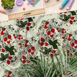 Ткань блэкаут земляника с листьями