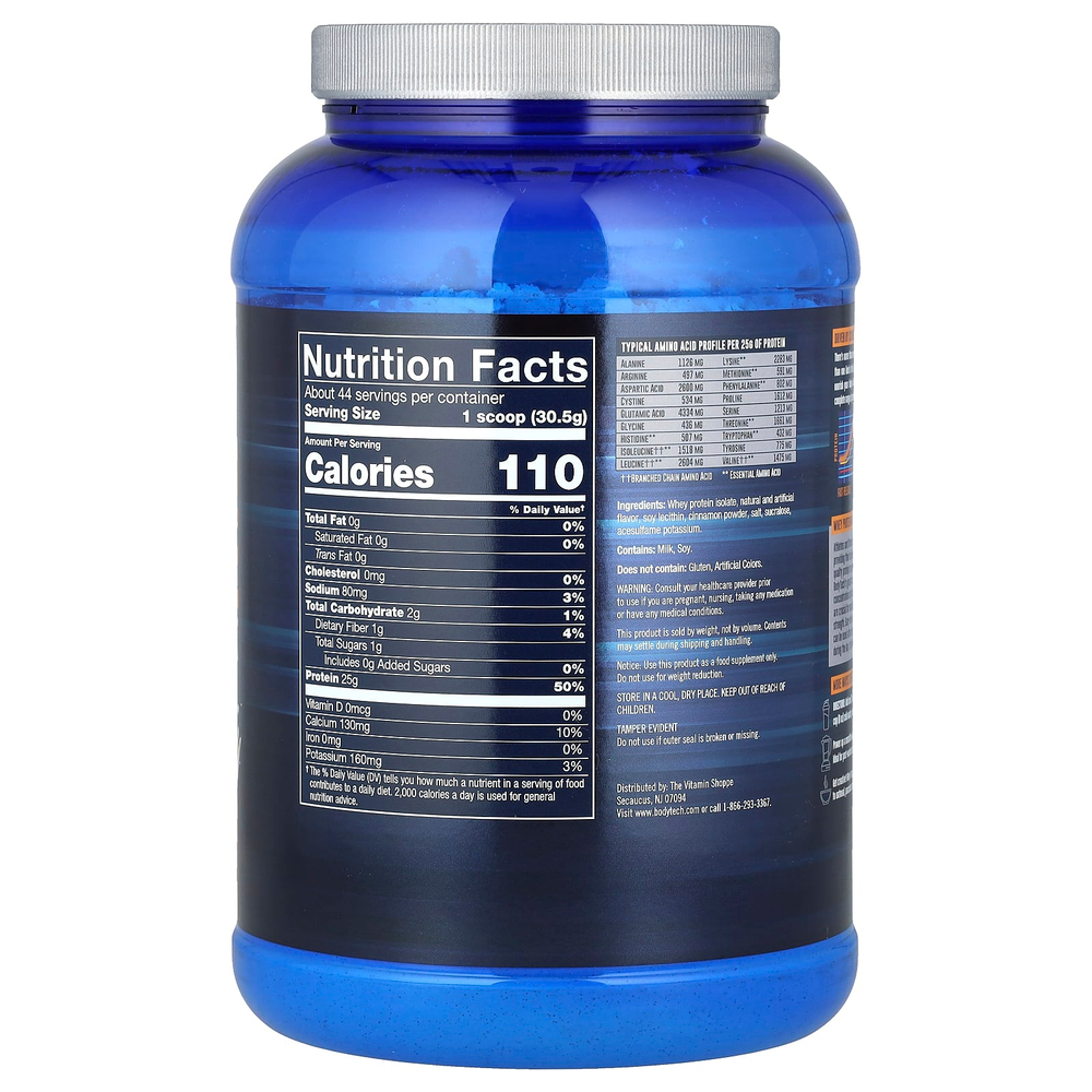 BodyTech, Изолят сывороточного протеина, хлопья с корицей, 1360 г (3 фунта)