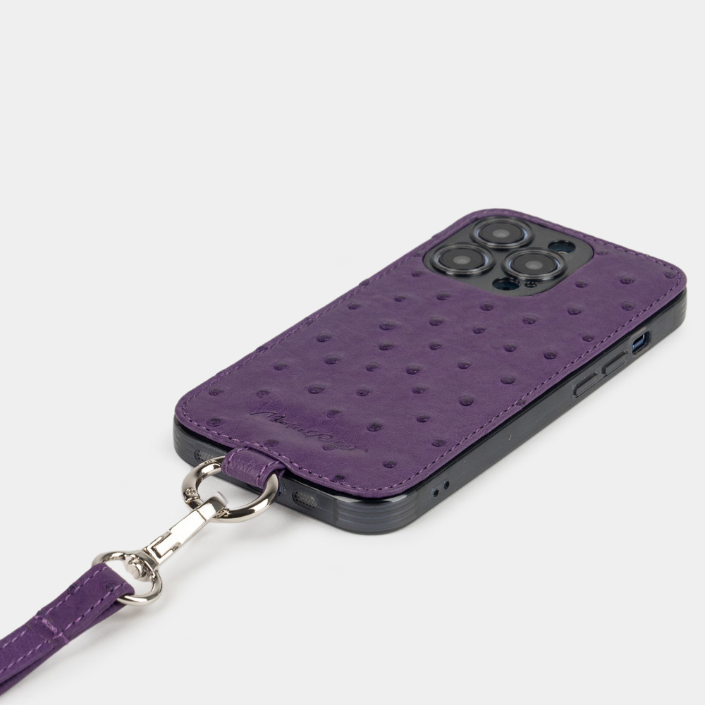 Чехол для iPhone 14 Pro Max из кожи страуса, фиолетового цвета