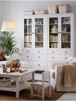 IKEA Шкаф с 3мя ящиками HEMNES стекло/стекло, 198х90х37, белый/св-коричневый, из массива дерева, КЫМОР (ХЕМНЭС ИКЕА), массив сосны