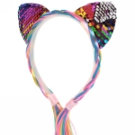 Ободок карнавальный с косой «Радужная кошка» 40 см, микс