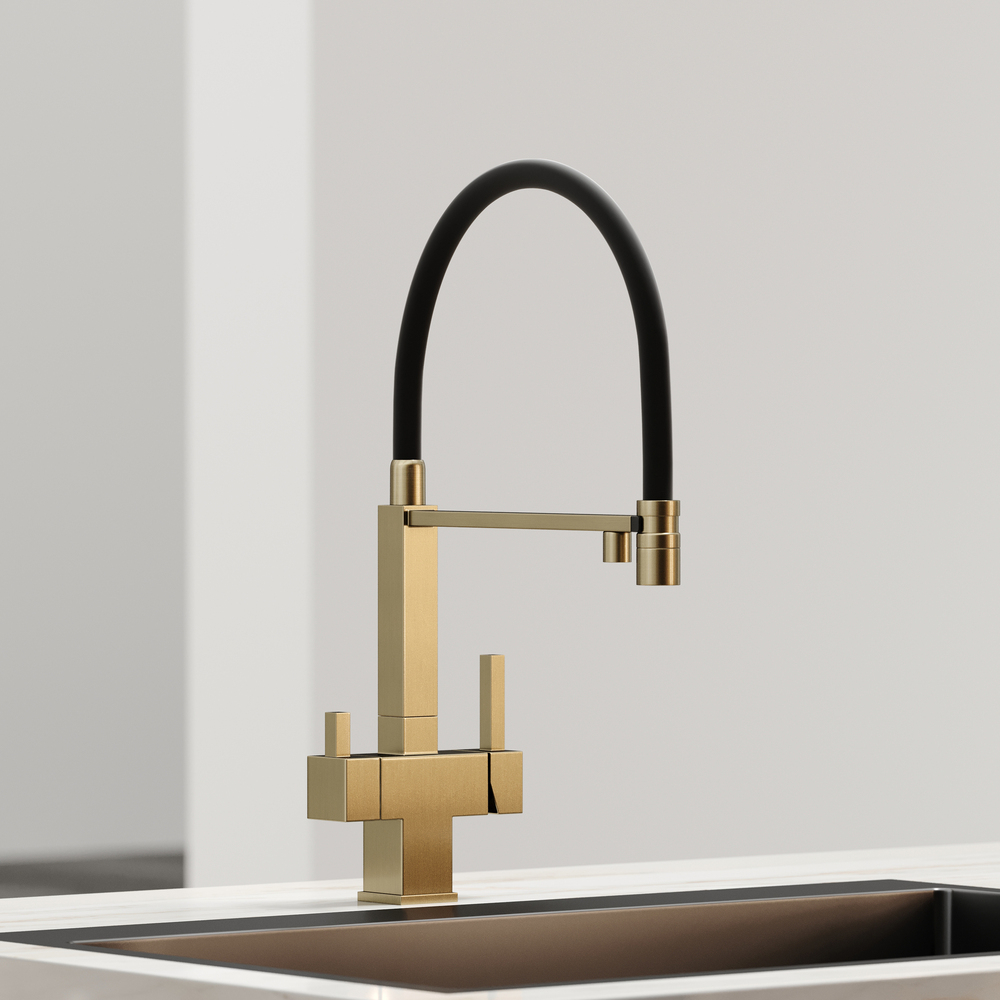 Смеситель для кухни Sancos Moro с гибким изливом, цвет брашированное золото/черный, PVD покрытие, арт. SC4006BG