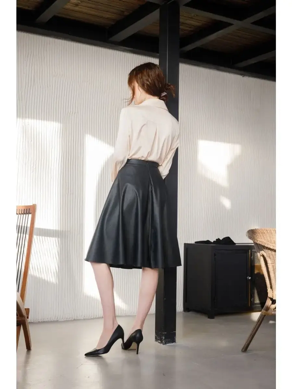 Юбка кожаная миди из экокожи