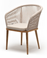 "Марсель" стул плетеный из роупа, основание дуб, роуп бежевый круглый, ткань бежевая 052
