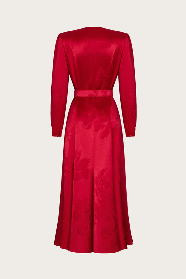 ПЛАТЬЕ ИЗ КРАСНОГО ТРИАЦЕТАТА С ФАКТУРНЫМ ОРНАМЕНТОМ