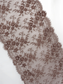 Кружево шантильи для белья шоколад широкое неэластичное ширина 70 см купон 2.9 м