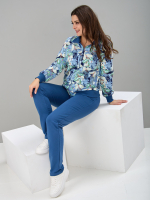 Костюм с брюками КБ-184/индиго-голубыелистья