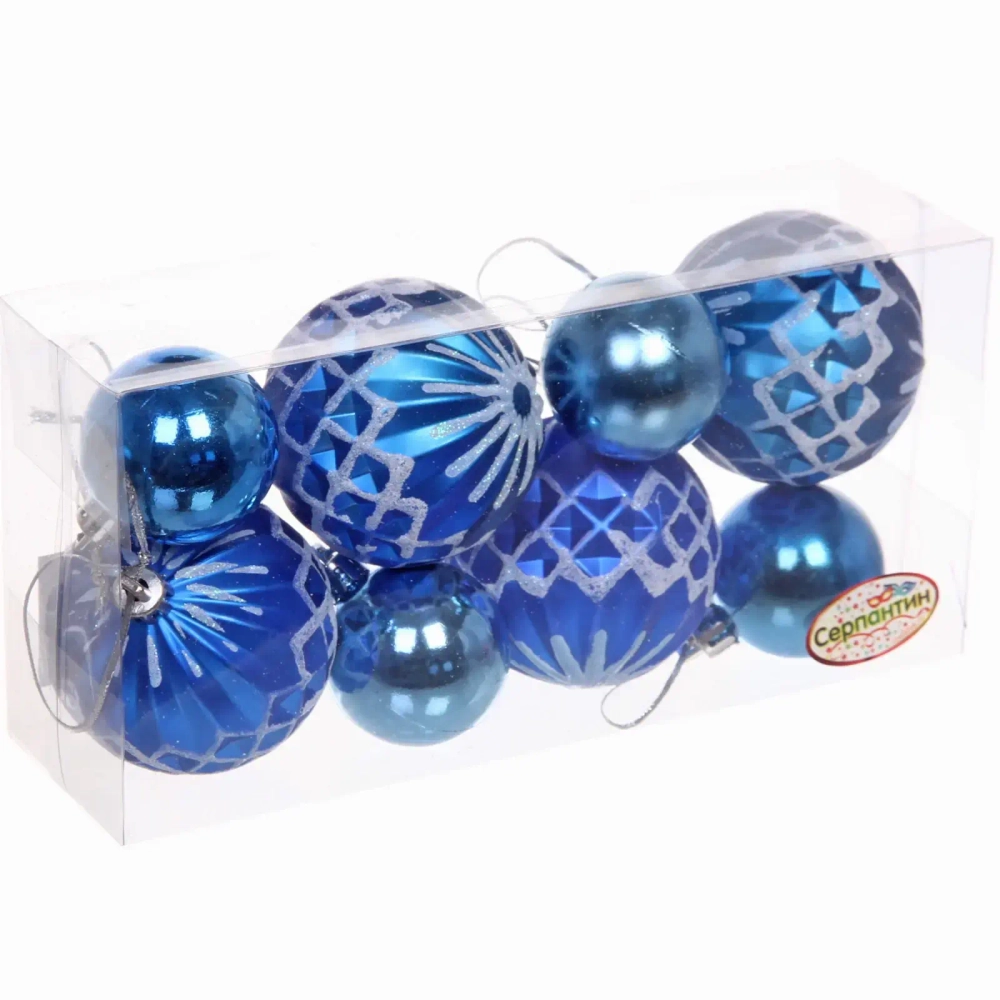 Новогодние шары 6/4 см (набор 8 шт) «Яркий восторг», Синий