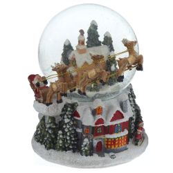 GAEM Фигурка декор в стекл шаре "Дом и Дед Мороз", (подсвет,муз, вьюга 3хАА н/п), D 11 см, L16 W16 H16 см